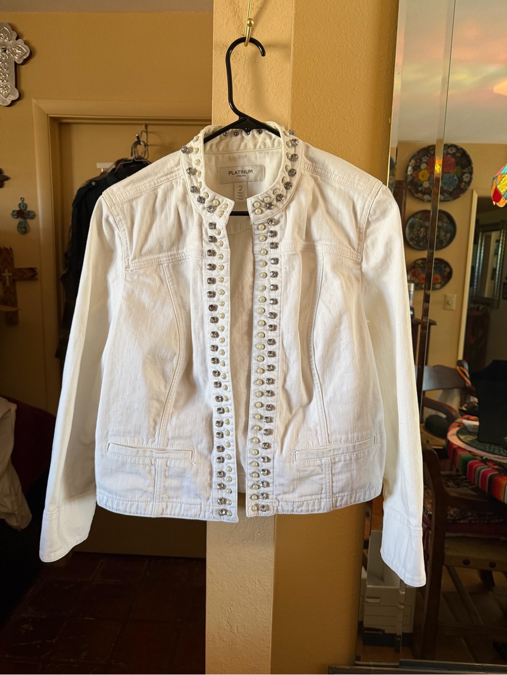 White Denim Jacket with Embellishments